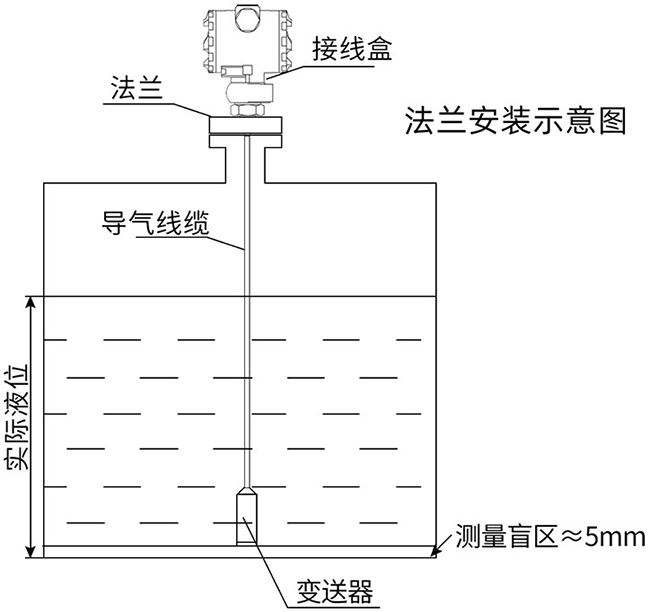 防腐投入式液位計(jì)法蘭安裝示意圖